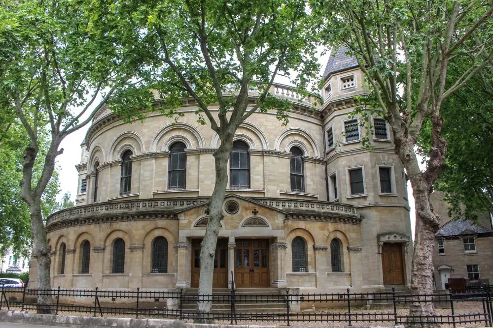 The facade of the Round Chapel, Clapton, London